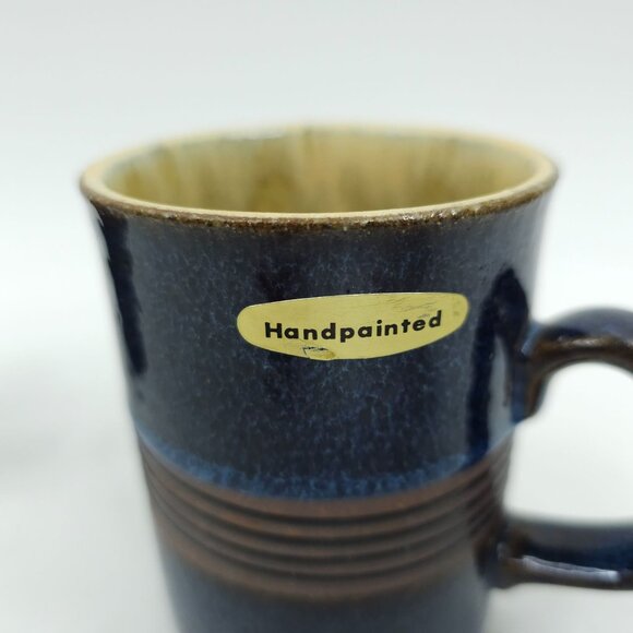 Otagiri Mugs Lot of 3 Blue Brown 9 oz Handpainted Hand Crafted Stoneware Stripe - Picture 11 of 14